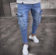 Load image into Gallery viewer, 2019 Mens Denim Cargo Pants Jeans with Side Cargo Pocket  Tight Jeans Men Slim Fit Long Trousers