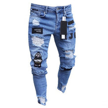 Load image into Gallery viewer, 2 Colors hole embroidered jeans Slim men trousers men's Casual Thin Summer Denim Pants Classic Cowboys Young Man