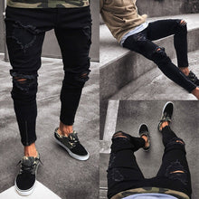 Load image into Gallery viewer, 2019 Jeans Trousers Men Cool Black Hole Jeans Pants  Skinny Ripped Destroyed  Hip Hop Stretch Jeans Pants New Design Sexy Jeans